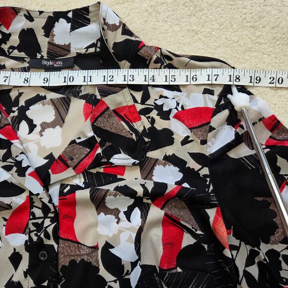 Style & Co 2X Chiffon Tunic Blouse/Dress 3/4 Roll Tab Sleeve Button Front Flowy - Picture 10 of 16